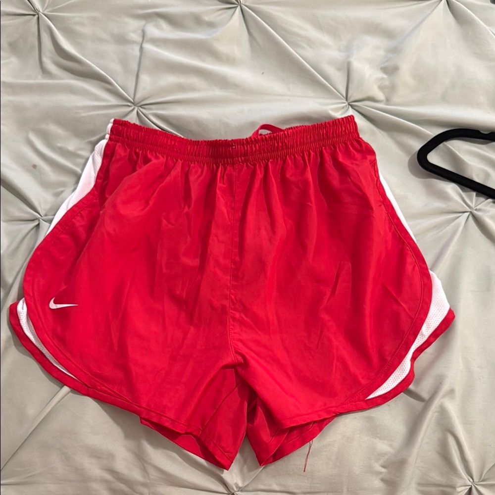 Nike Red and White Athletic Shorts with Elastic Waistband
